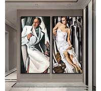 SDVIB Tamara De Lempicka Robe Blanche Femme Fumer Homme Toile Peinture Imprimer Oeuvre Moderne Affiche Mur Art Salon Décor 70x140cm-2Pieces Sans Cadre