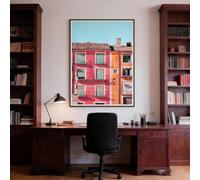 SDVIB « Toile imprimée représentant une façade colorée d'une ville espagnole dynamique - Art architectural européen rose et orange pour la décoration du salon (30x40cm/sans cadre) »