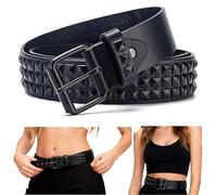 SDXCJY Ceinture à rivets, Rock, Punk, rivets, ceinture à rivets, gothique, rangée, pyramide, carré, cuir PU, vintage, punk, rock, œillet, punk, rivets, pour jeans, rockwear, femmes/hommes, Noir , 110