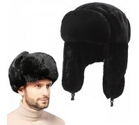 SDXCJY Chapeau de trappeur d'hiver - Chapeau russe - Chapeau d'hiver chaud avec oreilles - Coupe-vent - Fausse fourrure - Noir - Pour le patinage, l'extérieur ou un usage quotidien., Noir , L