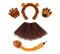SDXCJY Costume de lion 4 pièces avec oreilles de lion, gants, queue et jupe tutu, parfait pour enfants et adultes, cosplay, Halloween, anniversaire, carnaval, spectacle sur scène (marron)