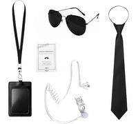 SDXCJY Ensemble de 6 accessoires de costume d'agent, costume d'espionnage de service secret, avec lunettes de soleil, cravates, cartes d'identité et porte-badge, écouteurs et cordons de câble, noir