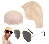 SDXCJY Ensemble de bonnet chauve en latex de qualité supérieure avec doublure en maille élastique et lunettes de soleil, couvre-tête chauve couleur peau réaliste, idéal pour cosplay, Halloween