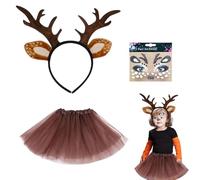SDXCJY Ensemble de costume de renne 3 pièces, comprenant un bandeau de renne, des autocollants pour visage de renne et une jupe tutu. Il est très approprié pour Halloween, le carnaval et les