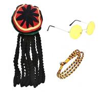 SDXCJY Ensemble rasta authentique jamaïcain avec perruque dreadlocks, lunettes jaunes et bracelet tressé pour fêtes, cosplay et bal masqué (coloré)