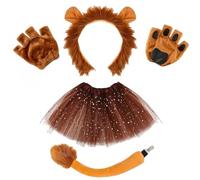 SDXCJY Kit de costume de lion 4 pièces avec oreilles de lion, gants, queue et jupe tutu, parfait pour enfants et adultes, cosplay, Halloween, anniversaire, carnaval, performance sur scène (marron)