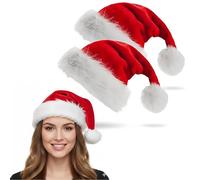 SDXCJY Lot de 2 chapeaux de Père Noël unisexes en velours rouge épais en peluche - Accessoire de costume de fête de Noël (rouge)