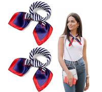 SDXCJY Lot de 2 foulards carrés nautiques pour femme - 61 x 61 cm - Bleu marine satiné - Idéal pour hôtesse, occasions décontractées et formelles, multicolore, 19.69inch