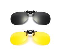 SDXCJY Lot de 2 paires de lunettes de soleil à clipser - Lunettes de soleil polarisées UV400 rondes et lunettes de conduite de nuit, flip-up anti-reflets, vision HD pour homme et femme, Noir, jaune