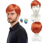 SDXCJY Lot de 2 perruques courtes pour homme avec lunettes de soleil, style punk années 60, accessoire de costume pour fête, carnaval, carnaval (orange)