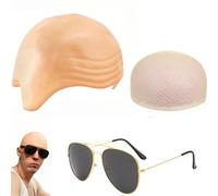 SDXCJY Lot de 3 bonnets chauves en latex avec bonnet de perruque en maille et lunettes de soleil, idéal pour cosplay, Halloween, déguisement de célébrité pour adultes, hommes et femmes