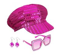 SDXCJY Lot de 3 chapeaux à paillettes style disco des années 70 pour adulte - Accessoires Abba - Avec lunettes de soleil carrées à paillettes - Costume disco pour femme - Pour fête à thème
