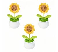 SDXCJY Lot de 3 fleurs de tournesol artificielles au crochet - Cadeau pour femme - Soutien émotionnel - Plante de bureau de voiture - Décoration de tableau de bord pour femme - Cadeaux d'anniversaire