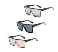 SDXCJY Lot de 3 paires de lunettes de soleil carrées surdimensionnées à tige plate pour homme et femme - Lunettes de soleil vintage à grande monture - Lunettes de soleil tendance pour activités de