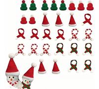 SDXCJY Lot de 30 mini chapeaux tricotés de Noël, écharpes, décorations d'arbre de Noël, casquette, chapeau, bouteille, décoration avec écharpe pour décoration de bonhomme de neige, cadeau de fête de