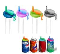 SDXCJY Lot de 4 couvercles réutilisables en silicone avec pailles, anti-fuite, pour canettes de 5,4 cm, multicolore, idéal pour l'extérieur, les pique-niques, les fêtes, convient pour adultes et