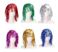 SDXCJY Lot de 6 perruques avec pinceau en aluminium, multicolores, brillantes, métallisées et colorées, idéales pour le cosplay, les fêtes costumées, Halloween et Noël (colorées)