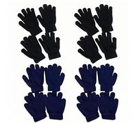 SDXCJY Lot de 8 paires de gants thermiques d'hiver en coton tricoté pour enfants, gants de sport en coton coupe-vent antidérapants pour vélo, équitation, football, marche, ski (noir et bleu marine)