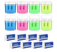 SDXCJY Lot de 8 taille-crayons manuels avec couvercles, petits taille-crayons à main à double trou, avec 8 gommes en plastique blanc, convient aux enfants, aux adultes et aux étudiants (coloré)