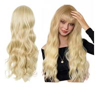 SDXCJY Perruque longue bouclée ondulée blond clair pour femme, 68 cm, cheveux longs bouclés, ondulés, résistants à la chaleur, perruque de cosplay, costume pour carnaval quotidien, doré