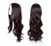 SDXCJY Perruque ondulée longue et bou pour femmes et filles, 68,6 cm de long, perruque de rechange de cheveux synthétiques bruns, pour déguisement, fête costumée, usage quotidien (marron)