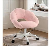 SDXYSTCE Chaise de Bureau Fille en Velours Teddy - Moderne Scandinave Chaise Coiffeuse en Dossier Pétale - Fauteuil de Lecture Pivotant et Réglable en Hauteur - Blanc et Rose