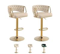 SDXYSTCE Lot de 2 Tabouret de Bar Velours - 63 à 83cm Reglable en HauteurChaise de Bar Pivotante avec Dossier et Accoudoirs pour Bar et Cuisine - Or et Beige