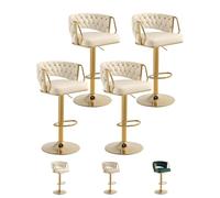 SDXYSTCE Lot de 4 Tabouret de Bar Velours - 63 à 83cm Reglable en HauteurChaise de Bar Pivotante avec Dossier et Accoudoirs pour Bar et Cuisine - Or et Blanc