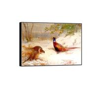 SDYSKKUG Archibald Thorburn Impression sur Toile. Célèbre Tableau Décoration Salon. Aube d'hiver. Animaux Affiche 45x30cm Cadre Noir