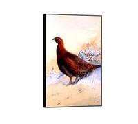 SDYSKKUG Archibald Thorburn Impression sur Toile. Célèbre Tableau Décoration Salon. Lagopède saules dans neige. Animaux Affiche 65x40cm Cadre Noir