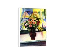 SDYSKKUG August Macke Célèbre Tableau Décoration Murale Salon. Still Life Flowers. Impressions sur Toile. Moderne D'art Peinture Reproduction 42x30cm Cadre Blanc