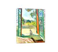 SDYSKKUG Charles Camoin Impression sur Toile. Célèbre Peinture. Chat près de fenêtre ouverte. Tableau Décoration Salon. Reproductions 50x40cm Cadre Intérieur