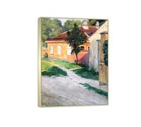 SDYSKKUG Egon Schiele Impression sur Toile Décoration. Maison à Hütteldorf. Célèbre Peinture Reproduction. Tableau Murale Salon Maison 65x50cm Cadre Argenté