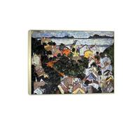 SDYSKKUG Egon Schiele Impression sur Toile Décoration. Paysage d’été. Célèbre Peinture Reproduction. Tableau Murale Salon Maison 80x60cm Cadre Argenté