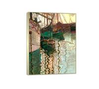 SDYSKKUG Egon Schiele Impression sur Toile Décoration. Port de Trieste. Célèbre Peinture Reproduction. Tableau Murale Salon Maison 105x80cm Cadre Argenté