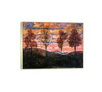 SDYSKKUG Egon Schiele Impression sur Toile Décoration. Quatre arbres. Célèbre Peinture Reproduction. Tableau Murale Salon Maison 105x80cm Cadre Argenté