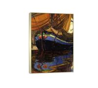 SDYSKKUG Egon Schiele Impression sur Toile Décoration. Voilier dans l’eau. Célèbre Peinture Reproduction. Tableau Murale Salon Maison 115x80cm Cadre Argenté