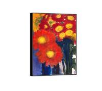 SDYSKKUG Emil Nolde Tableau. Impression sur Toile. Aster d'été. Célèbre D'art Mural Affiche Décoration Salon. Reproductions 100x70cm Cadre Noir