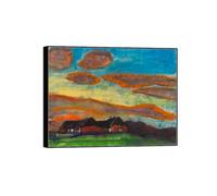 SDYSKKUG Emil Nolde Tableau. Impression sur Toile. Ferme sous ciel du soir. Célèbre D'art Mural Affiche Décoration Salon. Reproductions 50x40cm Cadre Noir
