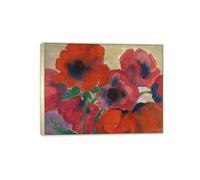 SDYSKKUG Emil Nolde Tableau. Impression sur Toile. Fleurs rouges 2. Célèbre D'art Mural Affiche Décoration Salon. Reproductions 50x40cm Cadre Argenté