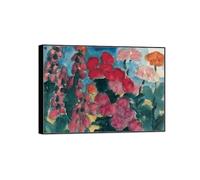 SDYSKKUG Emil Nolde Tableau. Impression sur Toile. Fleurs rouges et roses. Célèbre D'art Mural Affiche Décoration Salon. Reproductions 100x70cm Cadre Noir