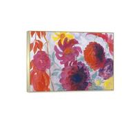SDYSKKUG Emil Nolde Tableau. Impression sur Toile. Fleurs rouges jaunes et violettes. Célèbre D'art Mural Affiche Décoration Salon. Reproductions 70x50cm Cadre Argenté