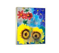 SDYSKKUG Emil Nolde Tableau. Impression sur Toile. Tournesols et fleurs rouges. Célèbre D'art Mural Affiche Décoration Salon. Reproductions 50x40cm Cadre Argenté