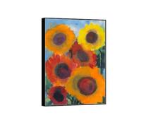 SDYSKKUG Emil Nolde Tableau. Impression sur Toile. Tournesols rouges et or. Célèbre D'art Mural Affiche Décoration Salon. Reproductions 115x80cm Cadre Noir
