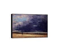 SDYSKKUG Eugène Boudin Impression sur Toile. Célèbre Peinture. Marée basse à Deauville. D'art Mural Tableau Décoration Salon. Reproductions 120x80cm Cadre Noir