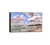 SDYSKKUG Eugène Boudin Impression sur Toile. Célèbre Peinture. rivage de Deauville. D'art Mural Tableau Décoration Salon. Reproductions 65x40cm Cadre Noir
