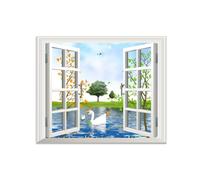 SDYSKKUG Fausse Fenêtre Paysage Tableau. Animaux arboricoles Lac. Nature Impression sur Toile. Affiche Décoration Murale Salon 60x50cm Sans Cadre