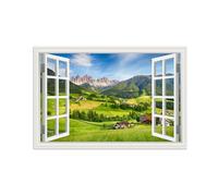 SDYSKKUG Fausse Fenêtre Paysage Tableau. Arbre Maison Prairie. Nature Impression sur Toile. Affiche Décoration Murale Salon 45x30cm Sans Cadre