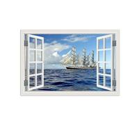 SDYSKKUG Fausse Fenêtre Paysage Tableau. Bateau Mer. Nature Impression sur Toile. Affiche Décoration Murale Salon 120x80cm Sans Cadre