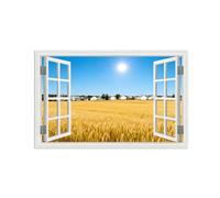 SDYSKKUG Fausse Fenêtre Paysage Tableau. Champ blé. Nature Impression sur Toile. Affiche Décoration Murale Salon 128x80cm Sans Cadre